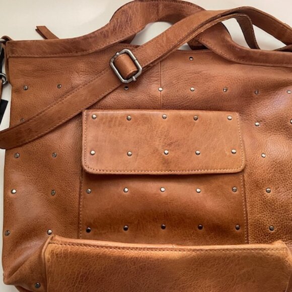 NEW Latico Leathers Cognac Jagger Studded Crossbody Tote - Picture 1 of 10